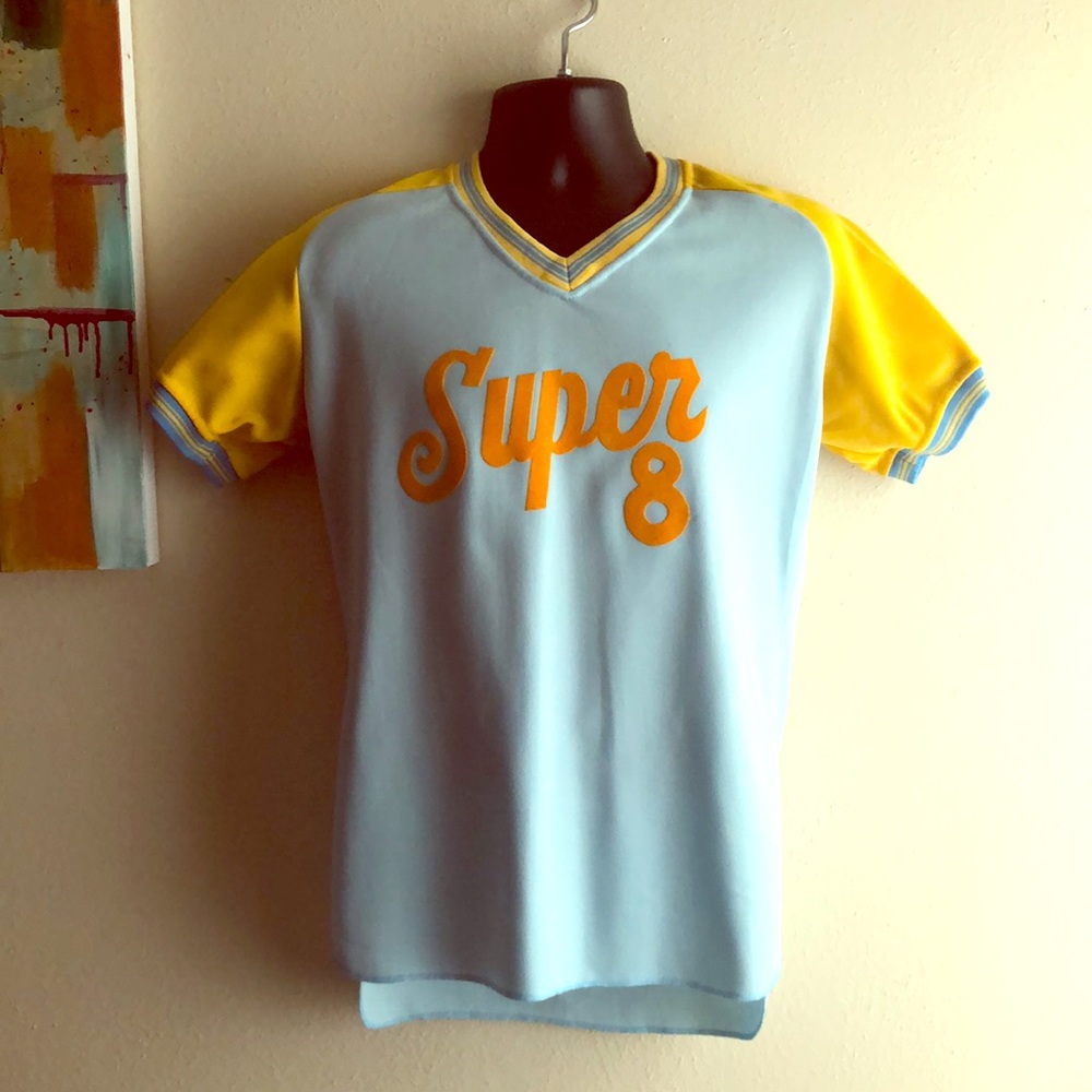 Vintage unisex Super 8 jersey yellow & bby blue